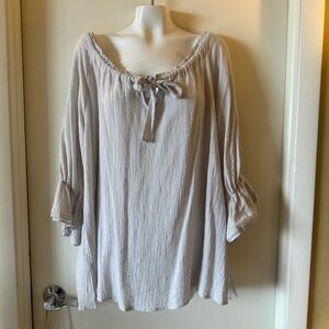 Doe & Rae 100% Cotton 3/4 Sleeve Lace Detail Pullover w/ Tie Tunic Top / Shirt